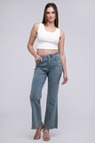 Zenana Acid Washed Frayed Cutoff Hem Straight Wide Jeans Pants ZENANA