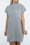 Mock Neck Short Sleeve Sweater Dress with Pocket ZENANA