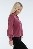 Washed Collared Henley Sweater ZENANA