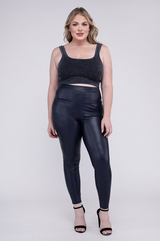 Plus High Rise Faux Leather Leggings ZENANA