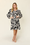 Double Take Full Size Printed Ruffle Hem Long Sleeve Midi Dress Double Take