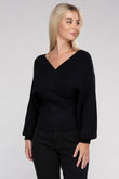 Zenana Viscose Cross Wrap V-Neck Pullover Sweater