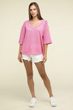 Zenana Brushed Waffle Exposed-Seam 3/4 Sleeve Top