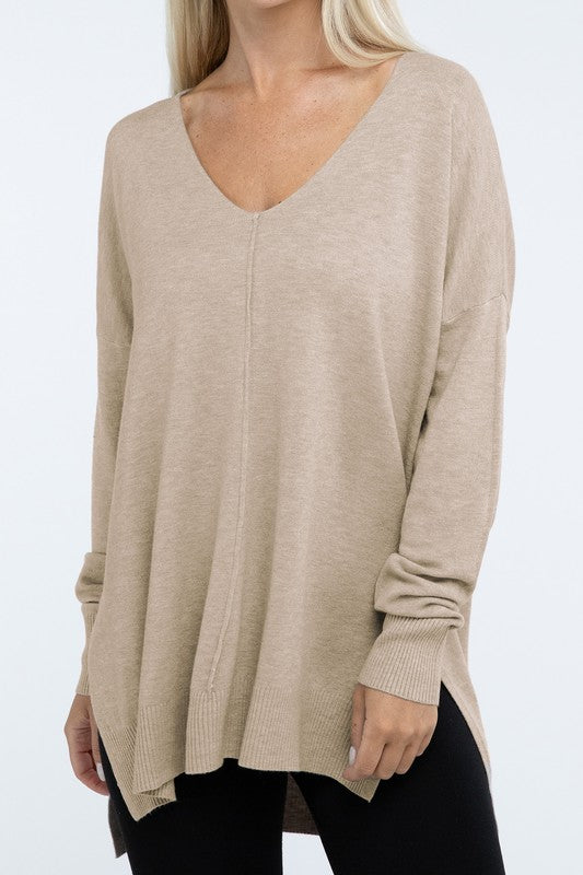 Hi-Low Hem Front Seam Sweater ZENANA