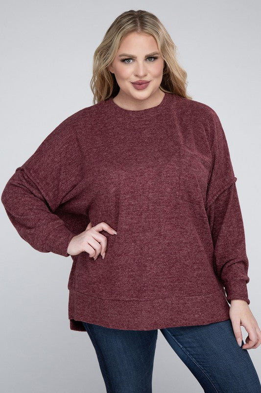 Plus Brushed Melange Drop Shoulder Sweater ZENANA