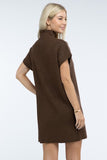 Mock Neck Short Sleeve Sweater Dress with Pocket ZENANA