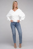 Zenana Viscose Cross Wrap V-Neck Pullover Sweater