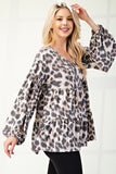 Celeste Full Size Leopard V-Neck Balloon Sleeve Blouse Trendsi