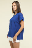 Zenana Brushed Waffle Exposed-Seam Short Sleeve Top