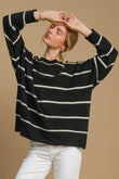 Umgee Wool Blend Striped Round Neck Sweater Trendsi