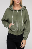 Acid Wash Fleece Cropped Zip-Up Hoodie ZENANA