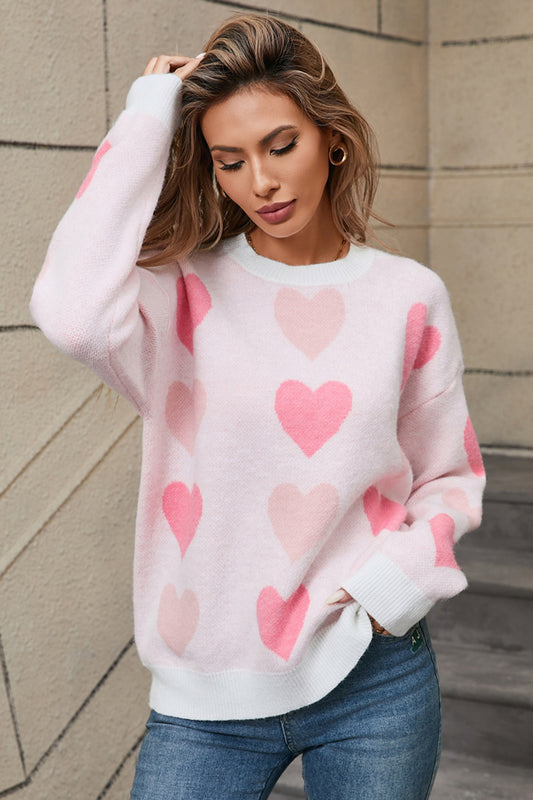 Angel Wings Heart Round Neck Long Sleeve Sweater Trendsi