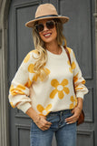 Angel Wings Floral Print Round Neck Dropped Shoulder Pullover Sweater Trendsi