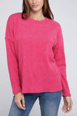 Ribbed Brushed Melange Hacci Sweater with a Pocket ZENANA