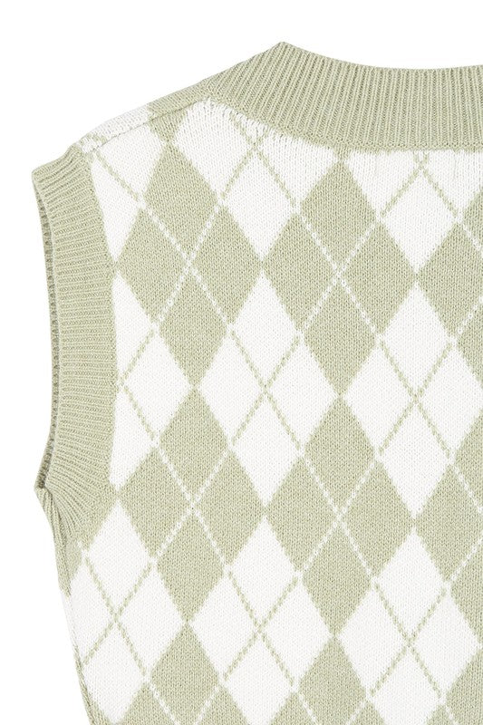 Knitted argyle sweater vest Lilou