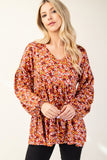 Celeste Full Size Floral V-Neck Balloon Sleeve Blouse Trendsi