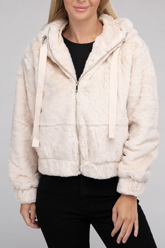 Ambiance Fluffy Zip-Up Teddy Sweater Hoodie Ambiance Apparel