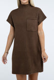 Mock Neck Short Sleeve Sweater Dress with Pocket ZENANA