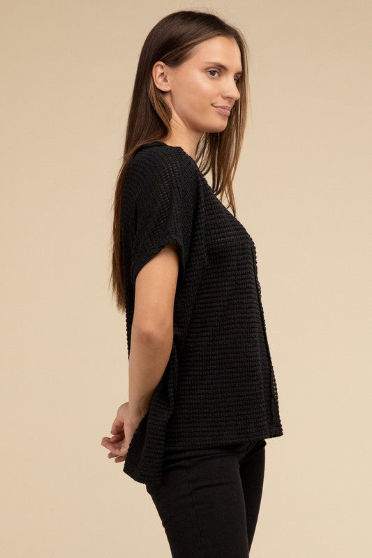 Zenana Dolman Short Sleeve Jacquard Sweater ZENANA