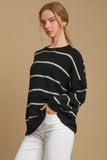 Umgee Wool Blend Striped Round Neck Sweater Trendsi