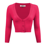 Mak Women's Cropped Bolero V-Neck 3/4 Sleeve Cardigan - Rosa Apparel