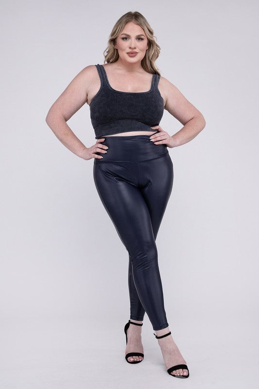 Plus High Rise Faux Leather Leggings ZENANA