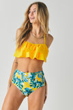 Davi & Dani Solid Ruffle Top And Printed Bottom Swimsuit - Rosa Apparel