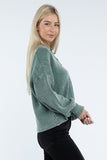 Washed Collared Henley Sweater ZENANA