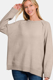 Zenana Side Slit Raglan Sleeve Sweater Trendsi