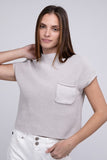 Mock Neck Short Sleeve Cropped Sweater ZENANA