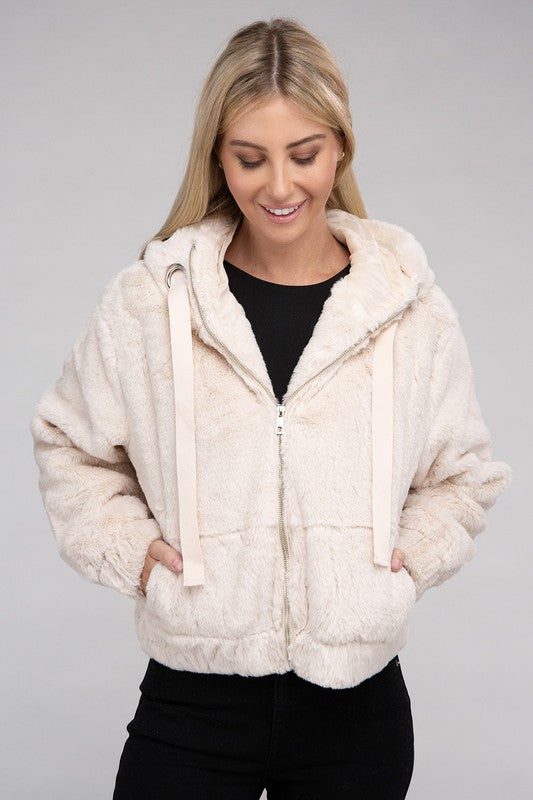 Ambiance Fluffy Zip-Up Teddy Sweater Hoodie Ambiance Apparel