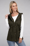 Drawstring Waist Military Hoodie Vest ZENANA