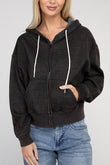 Acid Wash Fleece Cropped Zip-Up Hoodie ZENANA