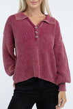 Washed Collared Henley Sweater ZENANA