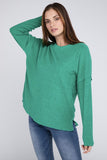 Ribbed Brushed Melange Hacci Sweater with a Pocket ZENANA