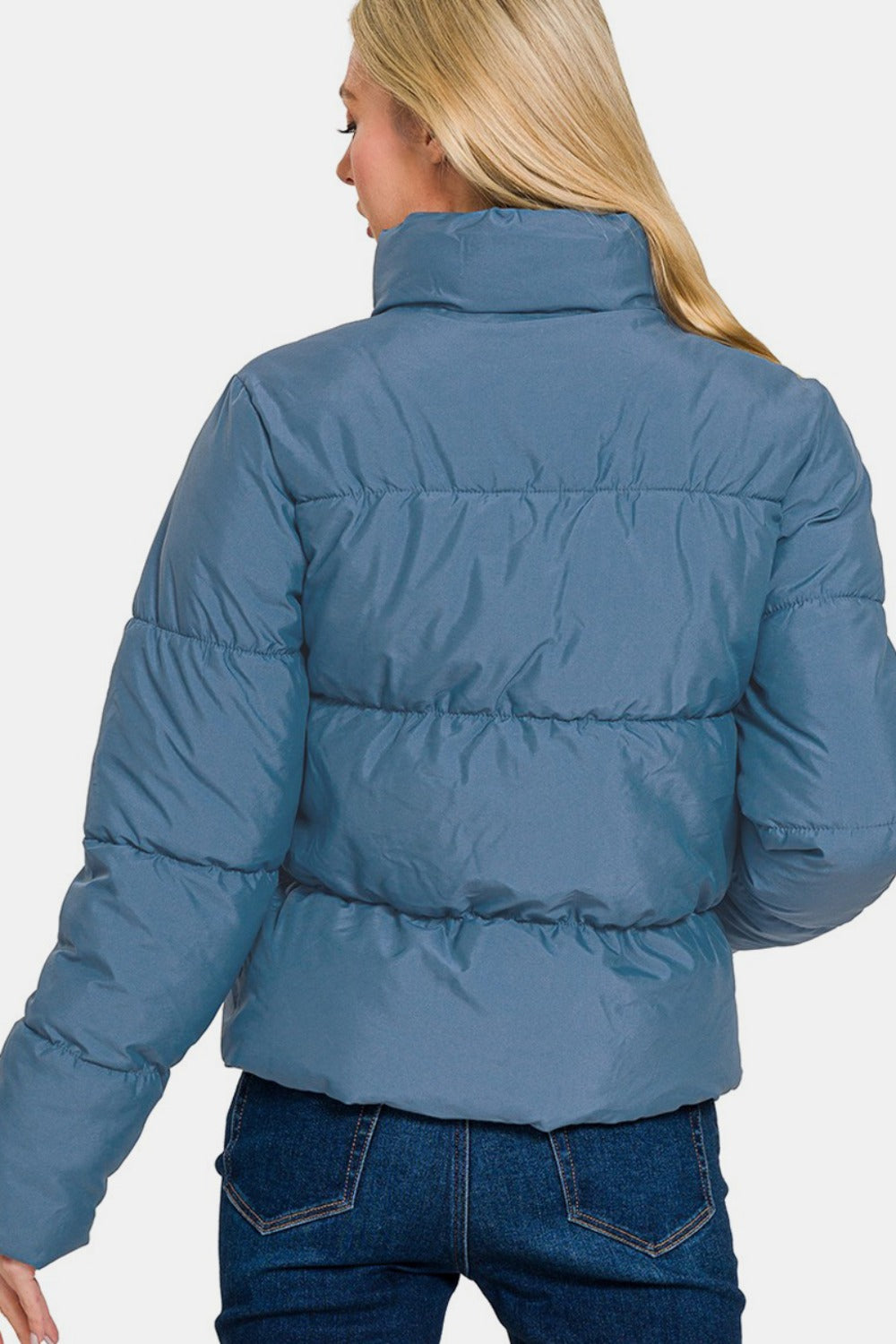 Zenana Zip Up Turtleneck Puffer Jacket with Pockets Trendsi