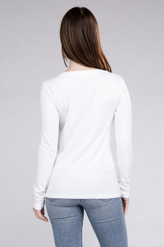 Cotton V-Neck Long Sleeve T-Shirt ZENANA