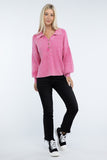 Washed Collared Henley Sweater ZENANA