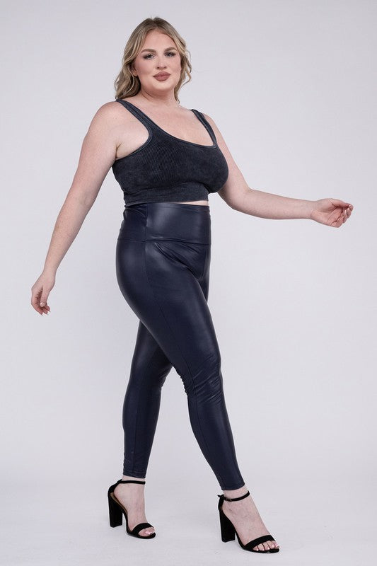 Plus High Rise Faux Leather Leggings ZENANA