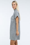 Mock Neck Short Sleeve Sweater Dress with Pocket ZENANA