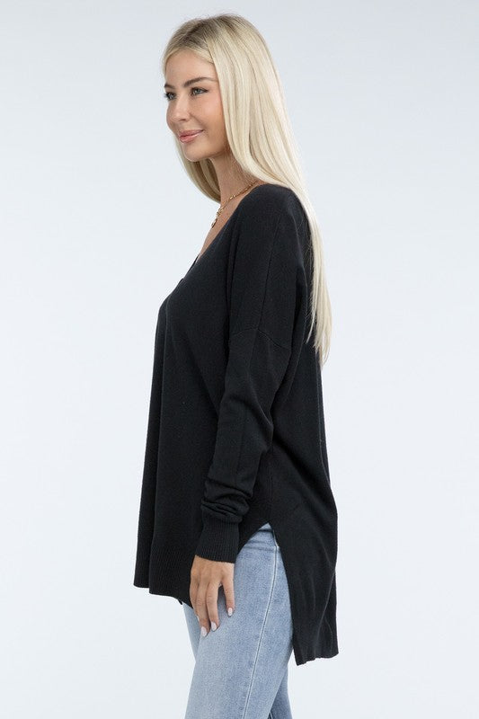 Hi-Low Hem Front Seam Sweater ZENANA