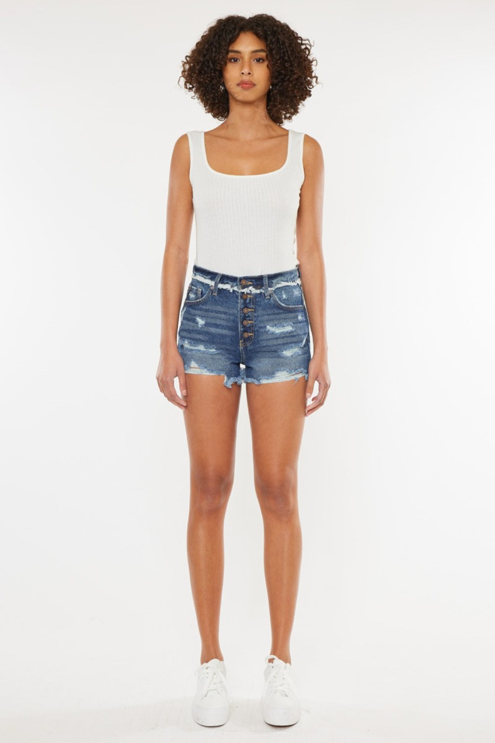 Kan Can USA Distressed Button Fly Denim Shorts Style #:KC7942D Kan Can USA