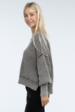 Washed Side Slit Oversized Cropped Sweater ZENANA