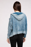 Acid Wash Cotton Waffle Hooded Zip-Up Jacket ZENANA