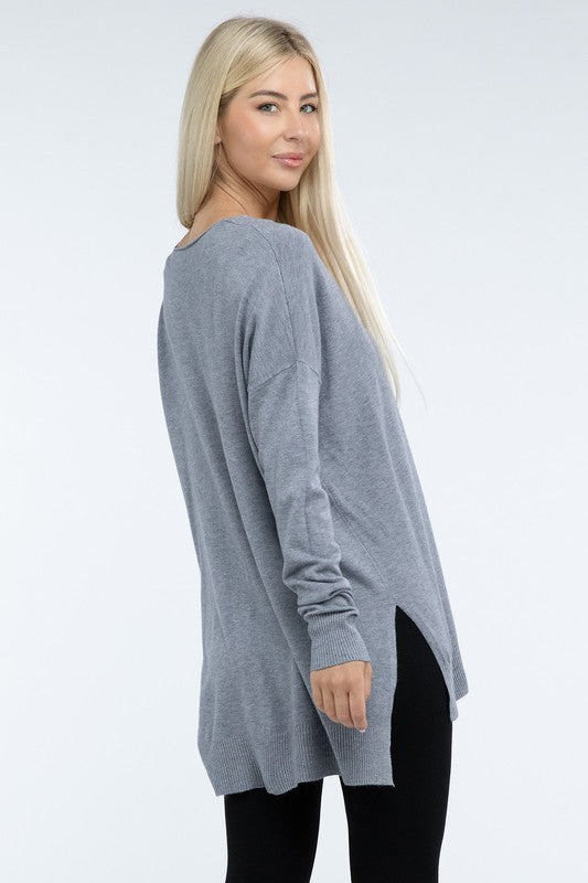 Hi-Low Hem Front Seam Sweater ZENANA