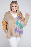 Plus V Neck Button Front Cardigan Davi & Dani