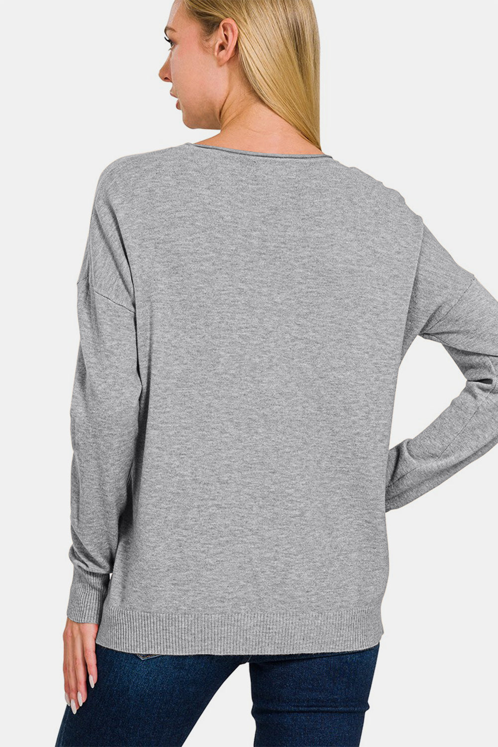 Zenana Front Seam Round Neck Sweater Trendsi