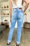 Judy Blue Full Size Distressed Straight Jeans with Patch Pockets Trendsi