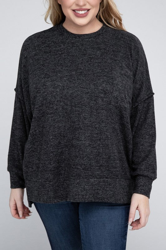 Plus Brushed Melange Drop Shoulder Sweater ZENANA