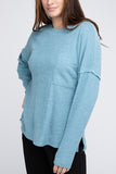 Ribbed Brushed Melange Hacci Sweater with a Pocket ZENANA